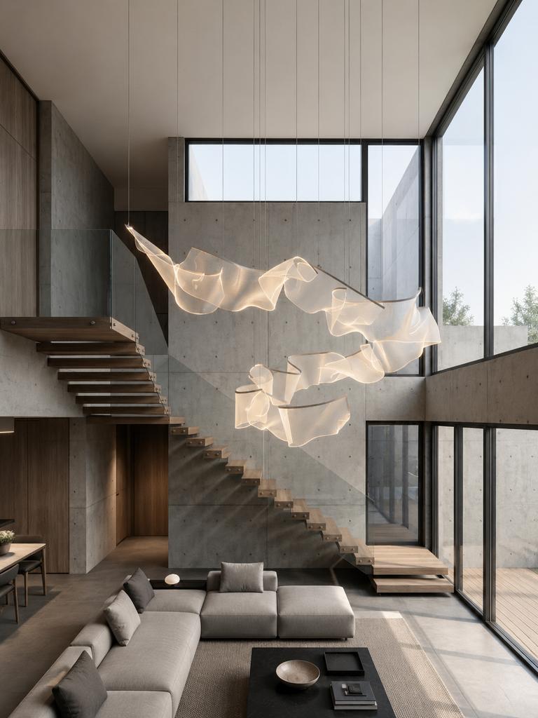 Organic chandelier installed in a premium contemporary residential interior.