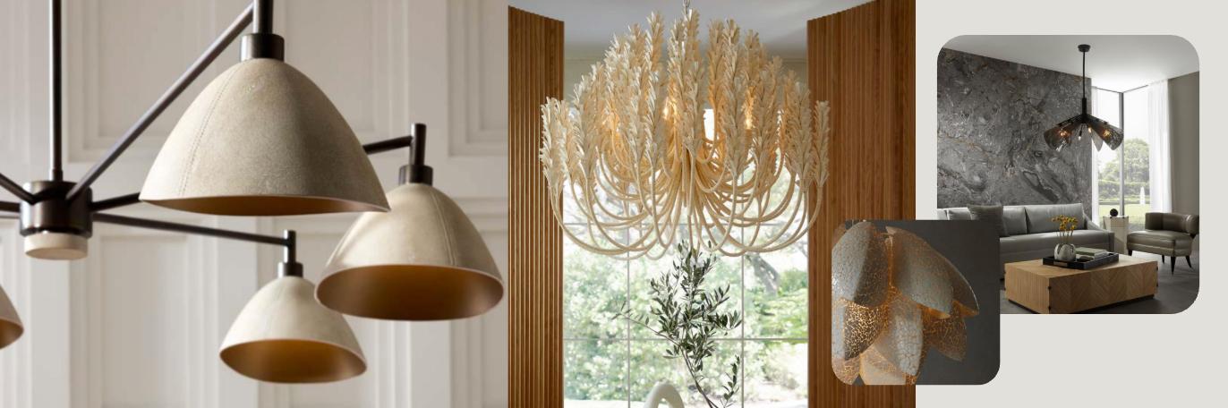 Organic chandelier installed in a premium contemporary residential interior.