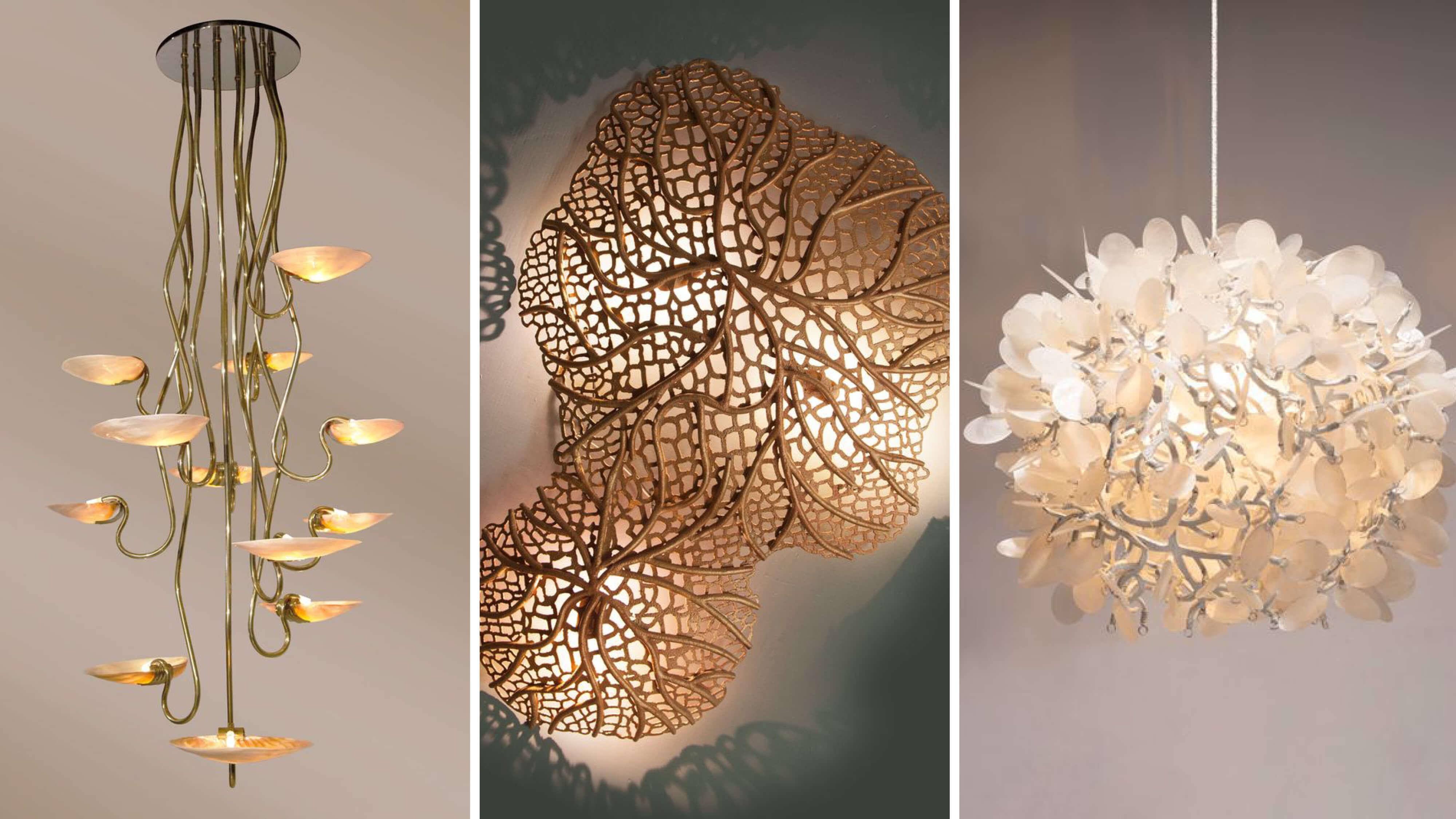 Organic chandelier family featuring multiple sculptural configurations.