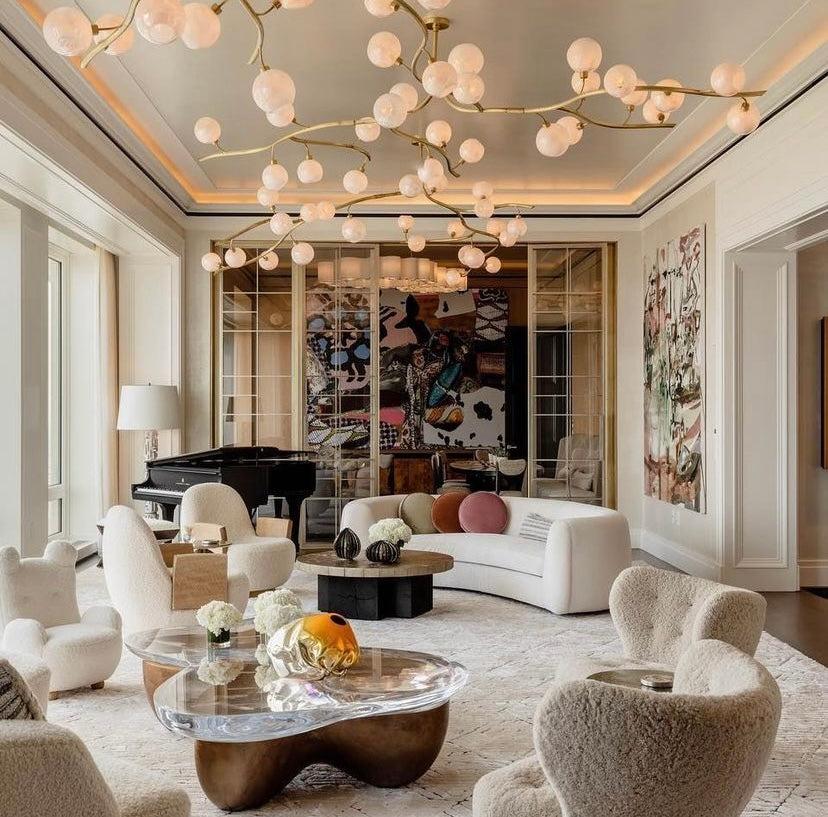 Organic chandelier installed in a premium contemporary residential interior.